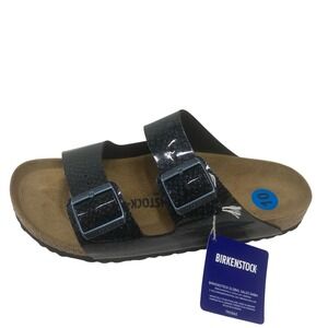 NWOB Birkenstock Arizona Black Blue Glitter‎ Sandals 10 Women's Two Strap Slides